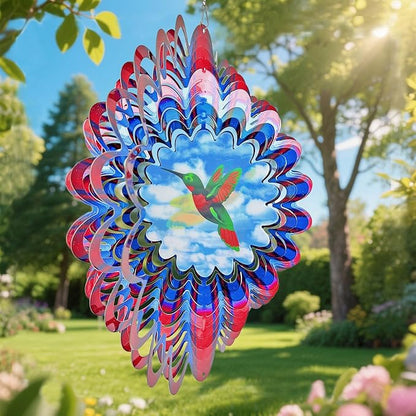 Hummingbird Animated Wind Spinner - 12In 3D Kinetic Hanging Sculpture, Creates Flying Hummingbird Animation Effect | Outdoor Garden Yard Decor, Unique Gift for Mom/Dad/Women/Men & Christmas