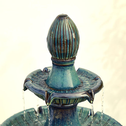 Glitzhome Outdoor Fountain 3 Tier Waterfalls, 45.25" H Ceramic Water Fountain with Pump & LED Light Oversized Indoor Outdoor Floor-Standing Fountains Garden for Patio Backyard Deck Lawn, Turquoise