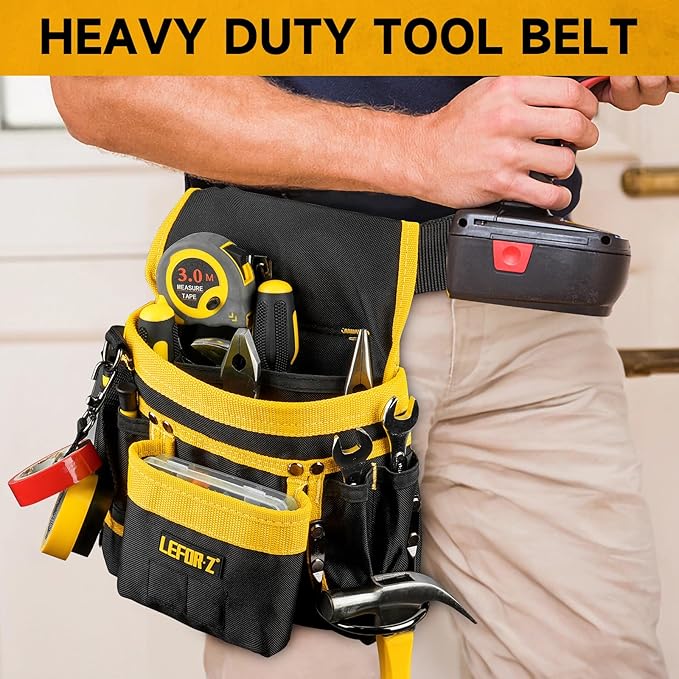Tool Belt,Magnetic Tool Pouch,14-Pockets Tool Belts for Men,Detachable & Adjustable Tool Pouch belt for Electrician,Carpenter,Construction,Work Apron,Utility Belt,Black-Yellow