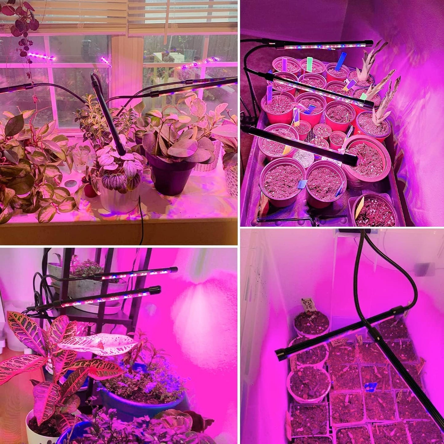 Garpsen Grow Lights for Indoor Plants, 2PCS 2 Heads Full Spectrum Led Grow Lights for Seed Starting, 80 LEDs Plant Grow Light, with Auto ON/Off 6/12/16H Timer, 5 Dimmable Levels (460nm/660nm/3000K)