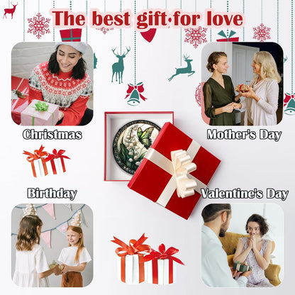 Stained Glass Window Hanging, Lily of The Valley Flower Butterfly Suncatcher for Doors Home Sun Catchers Decoration and Christmas, Mother's Day Birthday Gifts for Women, Men, Mom 14.9x14.9 in