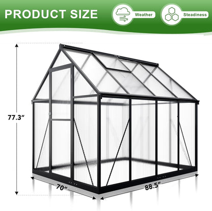 Polar Aurora 6x8 FT Greenhouse, Quick Aluminum Assembly Structure Polycarbonate Greenhouse, Walk-in Greenhouses for Outdoors with Ventilated Windows, Green Houses for Outside Backyard Garden