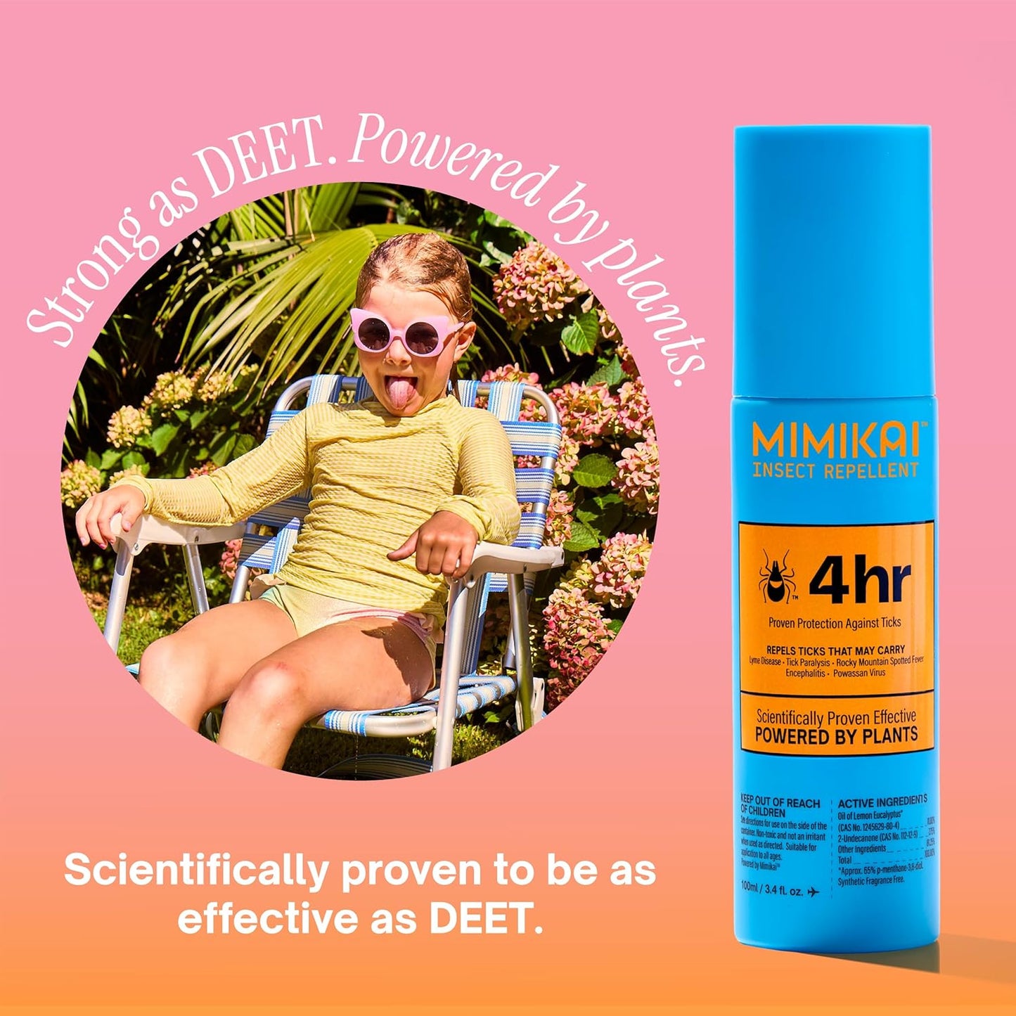 Mimikai Tick Repellent, DEET-Free for Skin and Outdoor Use, Non-Toxic, Plant-Powered Skincare, 3.4oz Pump Spray