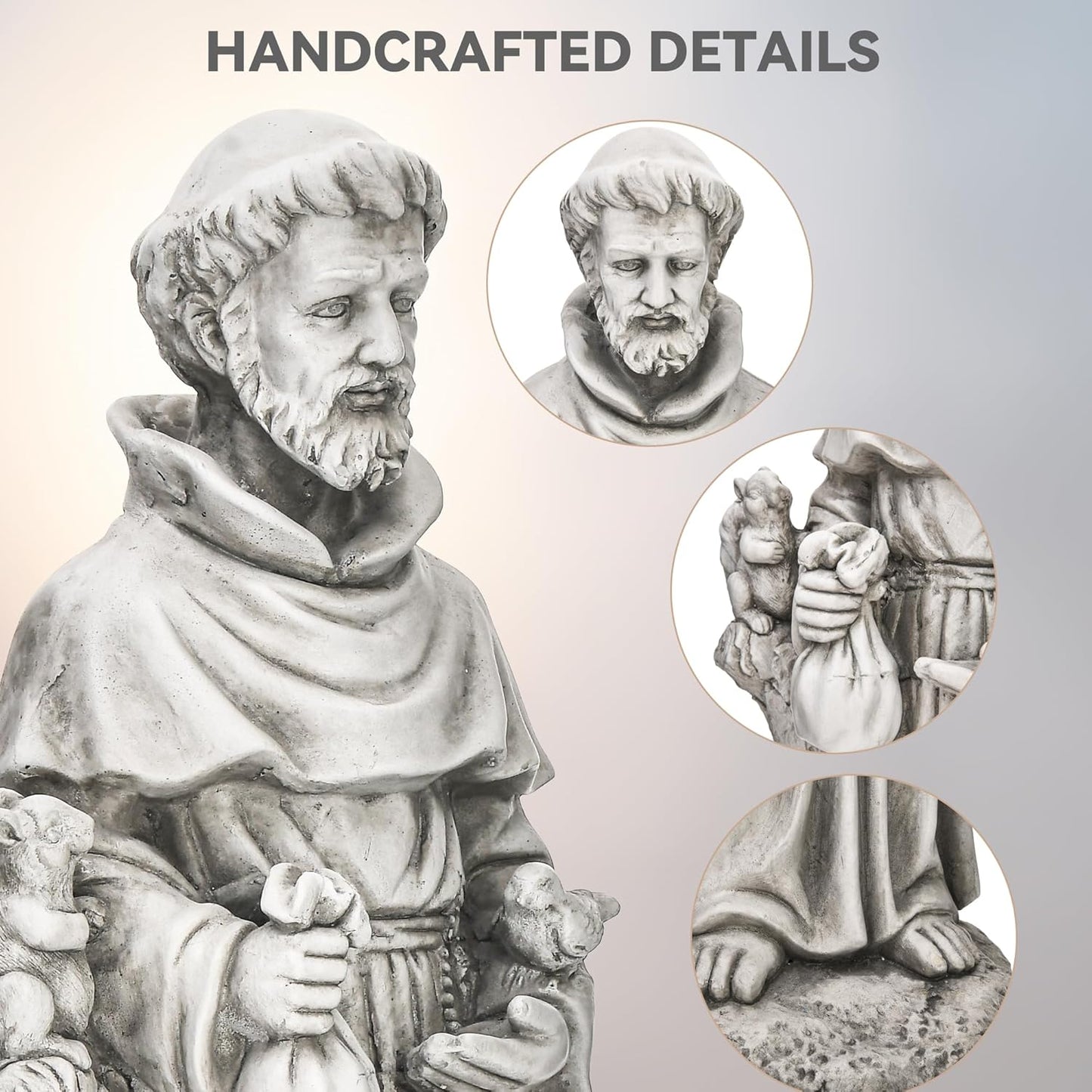 St Francis Garden Statue, Catholic Religious Outdoor Sculpture for Prayer and Meditation, 30.7” Large Patron Saint of Animals Patio Decor in Durable Magnesium Oxide Stone,Gray
