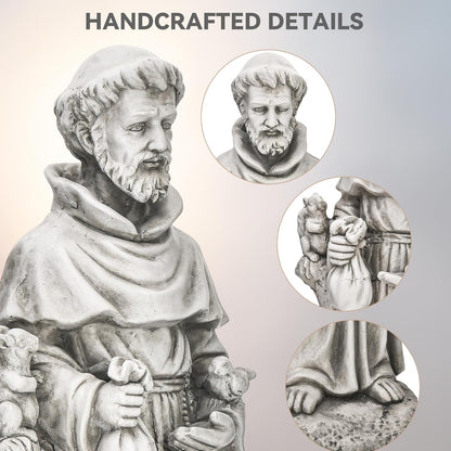 St Francis Garden Statue, Catholic Religious Outdoor Sculpture for Prayer and Meditation, 30.7” Large Patron Saint of Animals Patio Decor in Durable Magnesium Oxide Stone,Gray