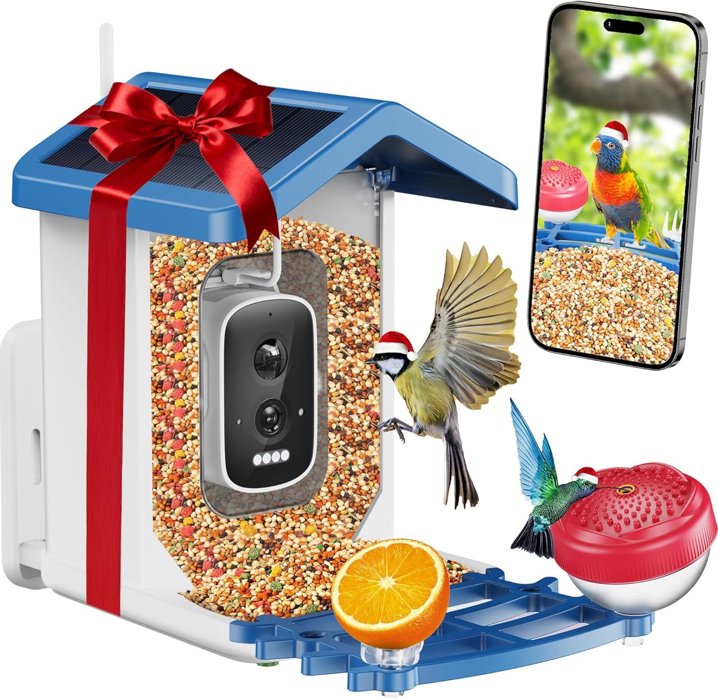 Smart Bird Feeder with 2.5K HD Camera – AI Bird Species Recognition, Solar-Powered, Live Alerts & Video Capture, Squirrel-Proof Outdoor Birdhouse, Gift for Nature Lovers