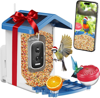 Smart Bird Feeder with 2.5K HD Camera – AI Bird Species Recognition, Solar-Powered, Live Alerts & Video Capture, Squirrel-Proof Outdoor Birdhouse, Gift for Nature Lovers