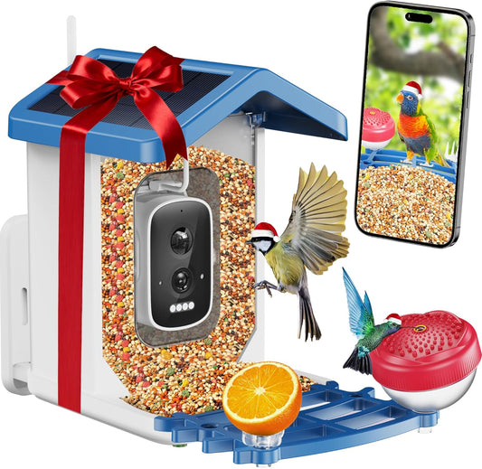 Smart Bird Feeder with 2.5K HD Camera – AI Bird Species Recognition, Solar-Powered, Live Alerts & Video Capture, Squirrel-Proof Outdoor Birdhouse, Gift for Nature Lovers
