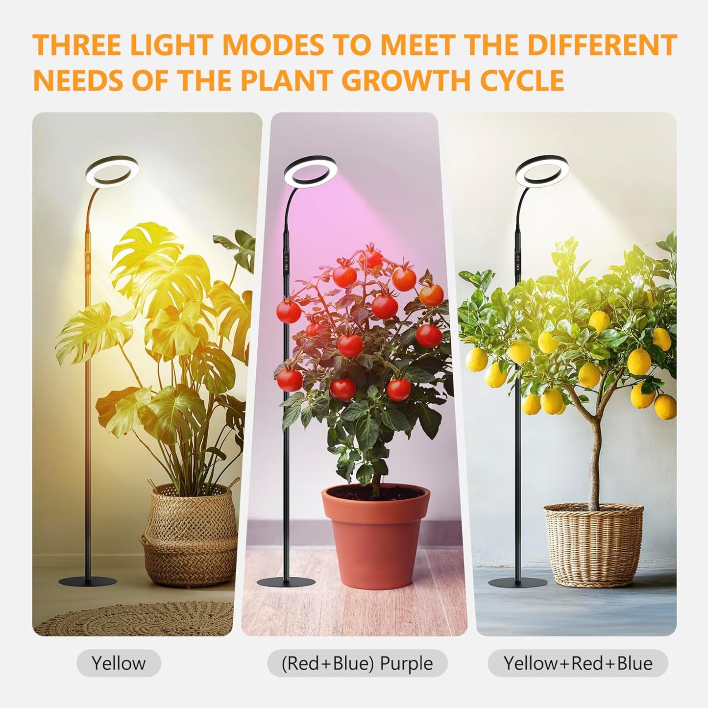 20W Indoor Plant Grow Light with Embedded Controller, Red Blue Warm Full Spectrum 95 LED Bulbs, Adjustable Height,Auto Timer,Dimmable Halo Growing Stand Lmap for Tall Large Small Plant Growth