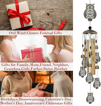 Bronze Owls Wind Chimes Decor, Mobile Blessing Wind Bells Decorate, Sympathy Wind Catcher, Memorial Gifts for Mom,Grandma,Woman (Housewarming/Outside/Indoor/Home/Room/Porch/Yard/Garden Decoration)
