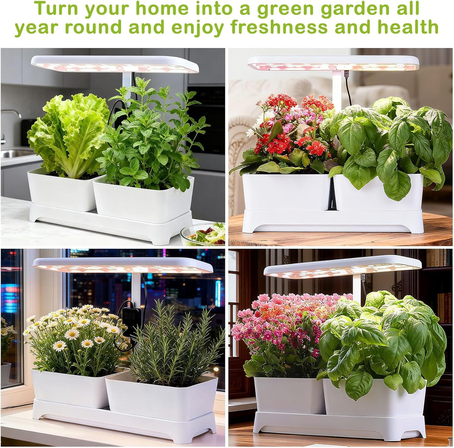 Indoor Garden Led Grow Light, Full Spectrum LED Grow Lamp for Indoor Plants with Intelligent Controller, Height Adjustable, Ideal for Home Desk Plant Lighting (White, 16 * 6.3 * 7.1 inch)