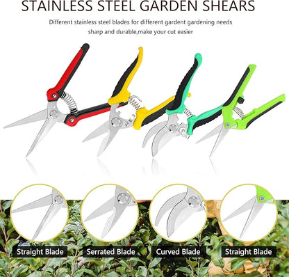 5‑Piece Garden Pruning Shears Set with Gloves & Storage Bag – Stainless Steel Trimming Scissors for Flowers, Herbs & Small Branches – Ergonomic Gardening Tools Kit (Multi-color)