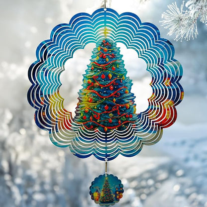 3D Christmas Tree Wind Spinners for Yard and Garden Christmas Decor 12 Inch Outdoor Metal Hanging Stainless Steel Wind Spinner Unique Gift Xmas Wind Sculptures
