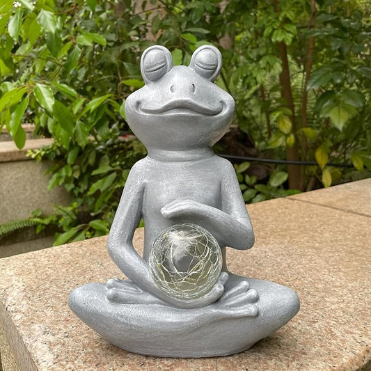 Solar Frog Garden Figurines Solar Lights Yoga Frog Statue for Outdoor Garden Patio Yard Frog Decor Gifts for Women Grandma Mother's Day Birthday Gifts