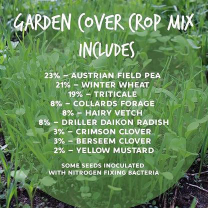 No-Till Farm and Garden Cover Crop Mix Seeds - 25 Lbs Bulk - Blend of Gardening Cover Crop Seeds: Hairy Vetch, Daikon Radish, Forage Collards, Triticale, More
