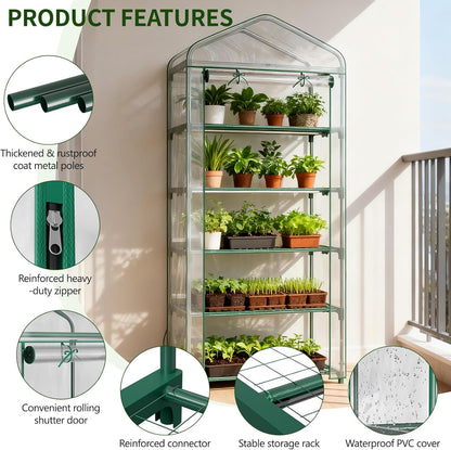 SUNYRISY Indoor Greenhouse with Grow Lights 5 Tier Plant Stand Shelf, Mini Small Greenhouse Kit with Zippered PVC Tent for Indoor Garden Seed Starting Tray, 36W Full Spectrum