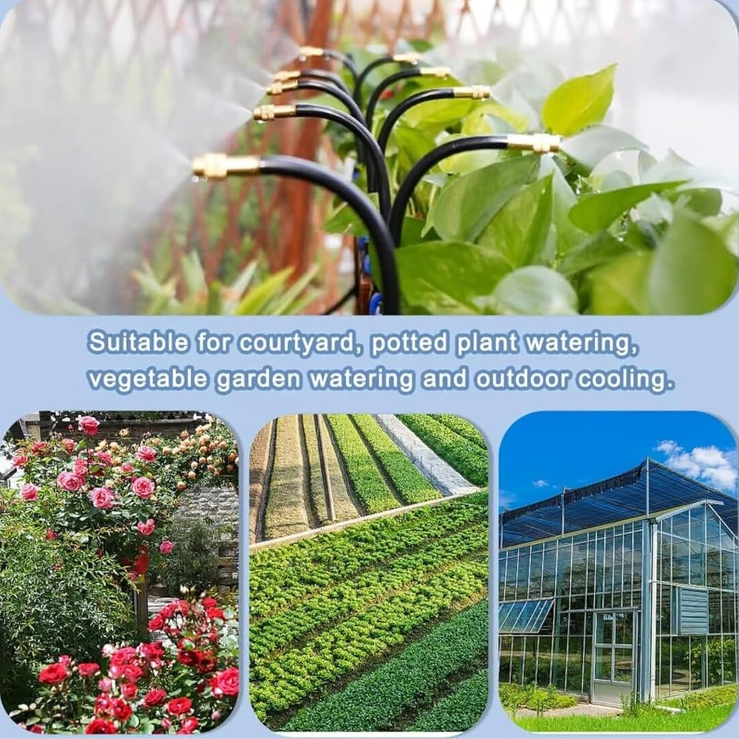 360° Curved Garden Automatic Irrigation System, 49.21Ft Bendable Garden Irrigation System, Adjustable Atomizing Copper Nozzle for Watering System for Garden Plants Lawn (16.4Ft Hose + 5 Nozzles)