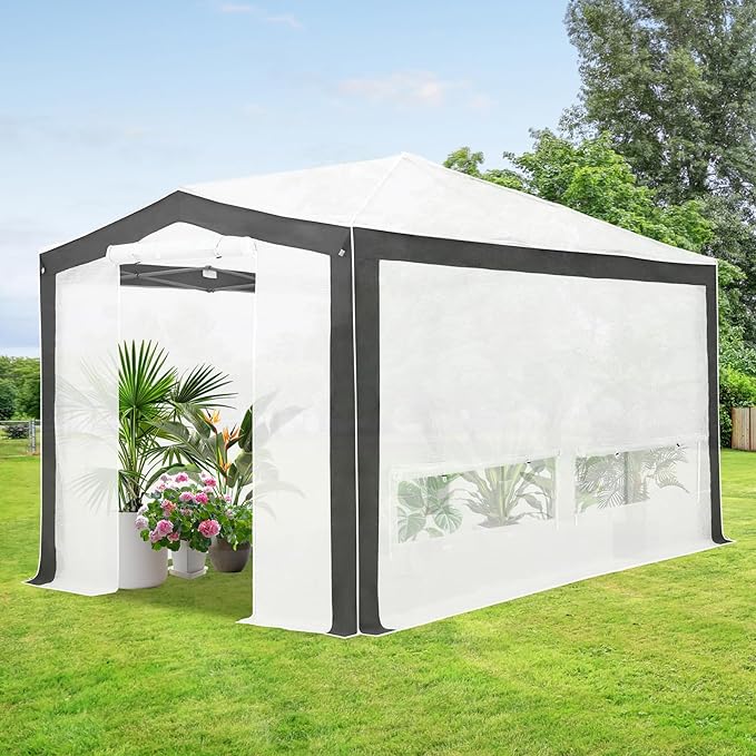 EAGLE PEAK 12x8 Portable Walk in Greenhouse with Polyester Reinforced Corners, Instant Pop up Indoor Outdoor Gardening Green House, Roll Up Zipper Entry Doors and Mesh Windows, Gray/White