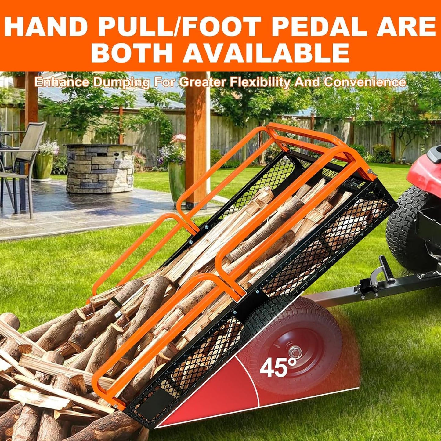 Heavy Duty ATV Utility cart, 1600LB Capacity Utility Trailer with Dual Dumping Modes (Manual/Foot Pedal), Steel Dump Cart with All-Terrain Tires & Dual Bearings for Garden, Farm, Firewood