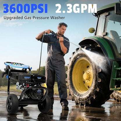 Gas Pressure Washer 3600PSI 2.3 GPM 212CC High Pressure Washers, 30FT Hose with Reel, Built-in Soap Tank, 5 Quick-Connect Nozzles, Axial Pump, Heavy Duty Gas Power Washer for Cars Driveways