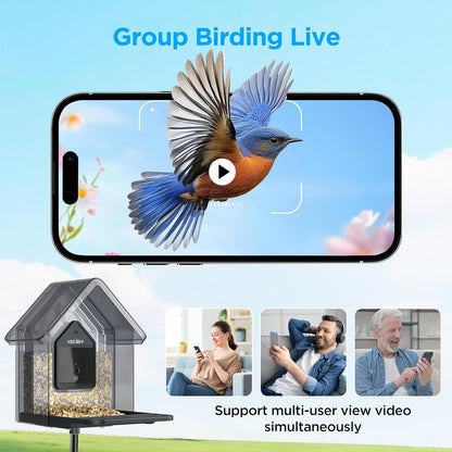 Solar Smart Bird Feeder with Camera,Stable Link via Signal Transmitter (Plug to Router),One-Step QR Scan,Elderly-Friendly,AI Bird ID,2K HD Live Video & 5MP Photos,Instant Arrival Alerts