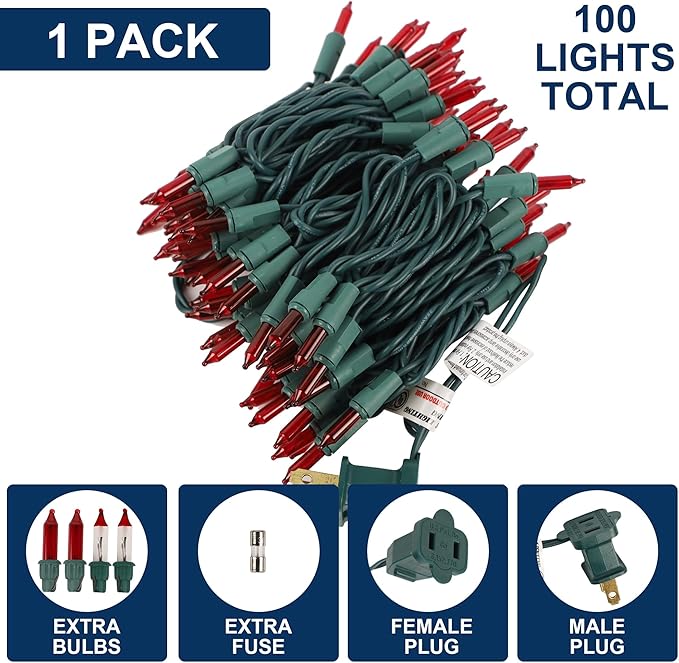 Red Christmas String Lights, 100 Count, Incandescent Mini Christmas Lights, Connectable Xmas Tree Light for Indoor Outdoor Garland Birthday Holiday Wedding Festival Party