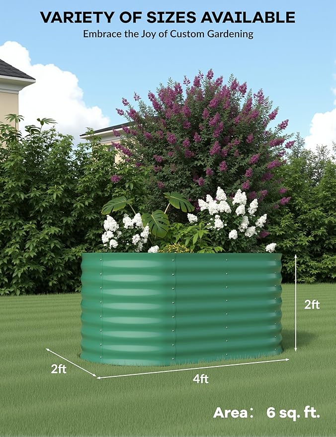 2 Pcs Raised Garden Beds Outdoor 4x2x2 ft - Galvanized Steel Planter Box for Vegetables, Flowers, Rust-Resistant Garden Box, Easy Assembly Raised Beds, Durable Planters for Outdoor Plants, Green