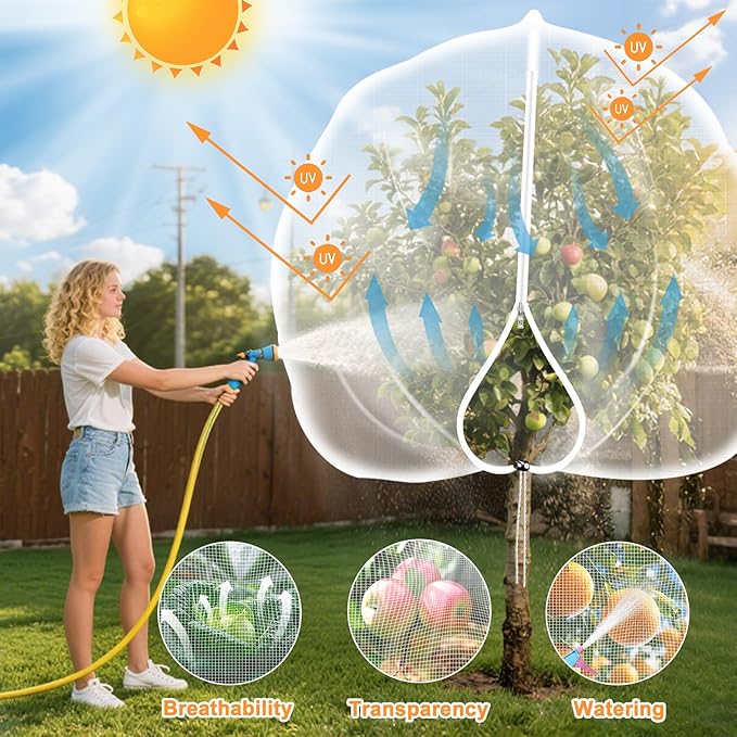 2-Pack 6 x 6ft Garden Netting with Zipper & Drawstring, Reusable Fine Mesh Cover for Plants, Fruit Trees, Vegetable Protection from Birds, Squirrels, Deer