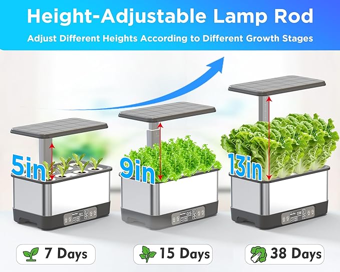 Hydroponics Growing System Indoor Garden, Smart Indoor Herb Garden with Grow Light, in Door Gardening System 6 Pods, APP & WiFi Control, Auto Timer, Quiet Pump, Stainless, Gift for Women Mom, Gray