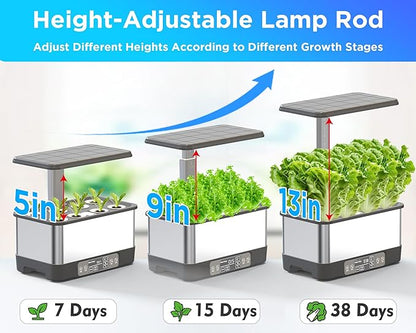 Hydroponics Growing System Indoor Garden, Smart Indoor Herb Garden with Grow Light, in Door Gardening System 6 Pods, APP & WiFi Control, Auto Timer, Quiet Pump, Stainless, Gift for Women Mom, Gray