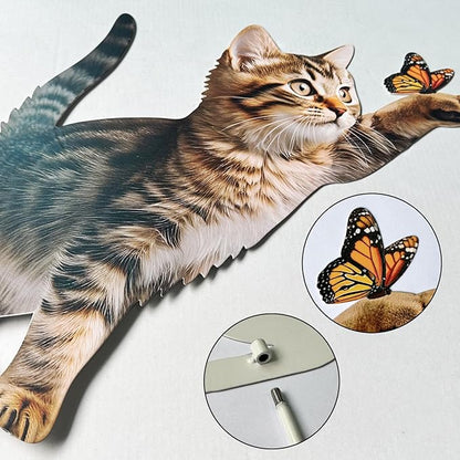 Garden Metal Cat Stake with Solar Light, Outdoor Solar Decoration, Cat Handheld Lantern for Outdoor Garden Lawn Patio, Set of 2