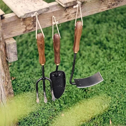Barebones Square Hand Hoe - Garden Hoe for Weeding with a Long Handle - Japanese Gardening Tool, Sickle Garden Tool (Black/Walnut)