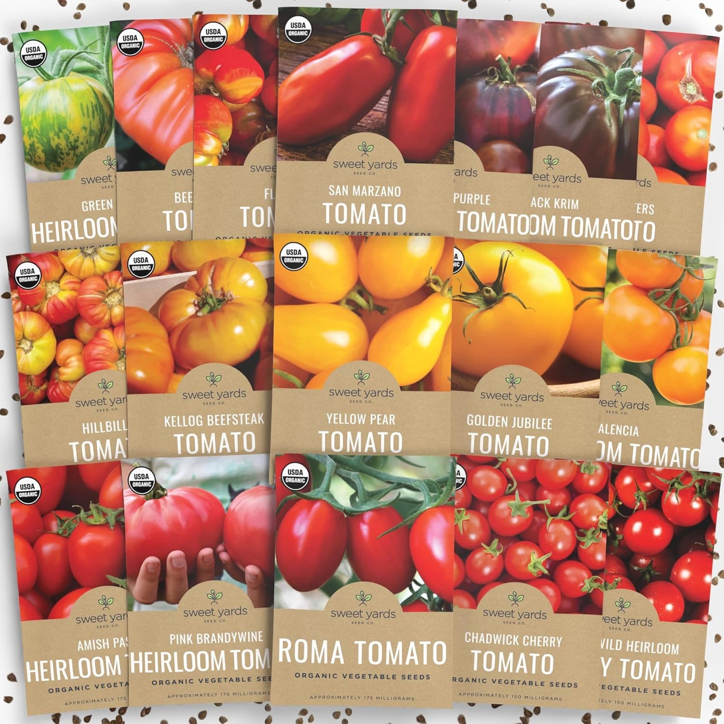 Organic Tomato Ultimate Seed Variety Pack - 17 Individual Packs - 2025 Season - Black Krim, Golden Jubilee, Cherokee Purple and More! for Indoor & Outdoor Planting (Non-GMO, Certified Organic)