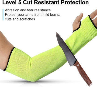 JaGely 6 Pairs Level 5 Cut Resistant Sleeves with Thumb Hole 18 Inches Arm Protection Sleeve Farmer Gardening (Green)