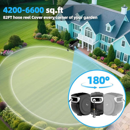 Retractable Garden Hose Reel 1/2"x130 ft, Automatic Hose Reel with 7 Pattern Nozzle,Any Length Lock Wall Mounted &180 Deg Swivel
