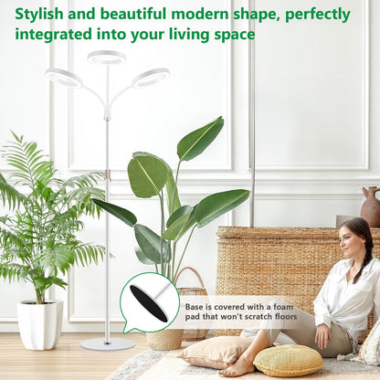 Grow Lights for Indoor Plants, 3 Head Full Spectrum Plant Light with 68" Adjustable Stand for Growing Large Tall Plants, White Halo Floor LED Grow Lamp with 16 Hour Timer