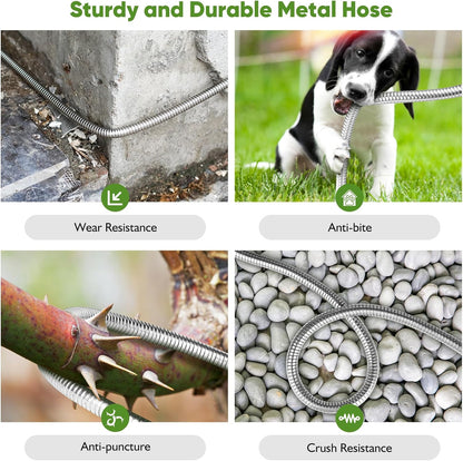 Garden Hose Metal 150FT, Stainless Steel Heavy Duty Water Hose With 10 Function Nozzle, No-Kink, Tough & Flexible, Sturdy and Lightweight, Rust Proof for Yard, Outdoor, RV