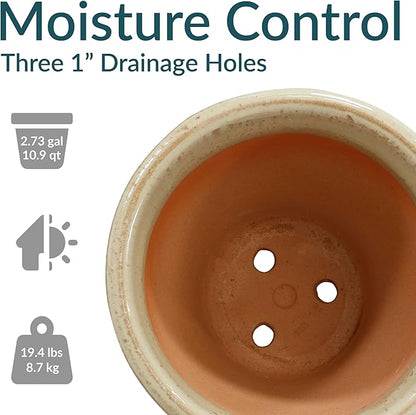 Sunnydaze Large Ceramic Plant Pot - Round Outdoor Glazed Ceramic Planter Pot with Drainage - Studio - Seafoam - 14.5"