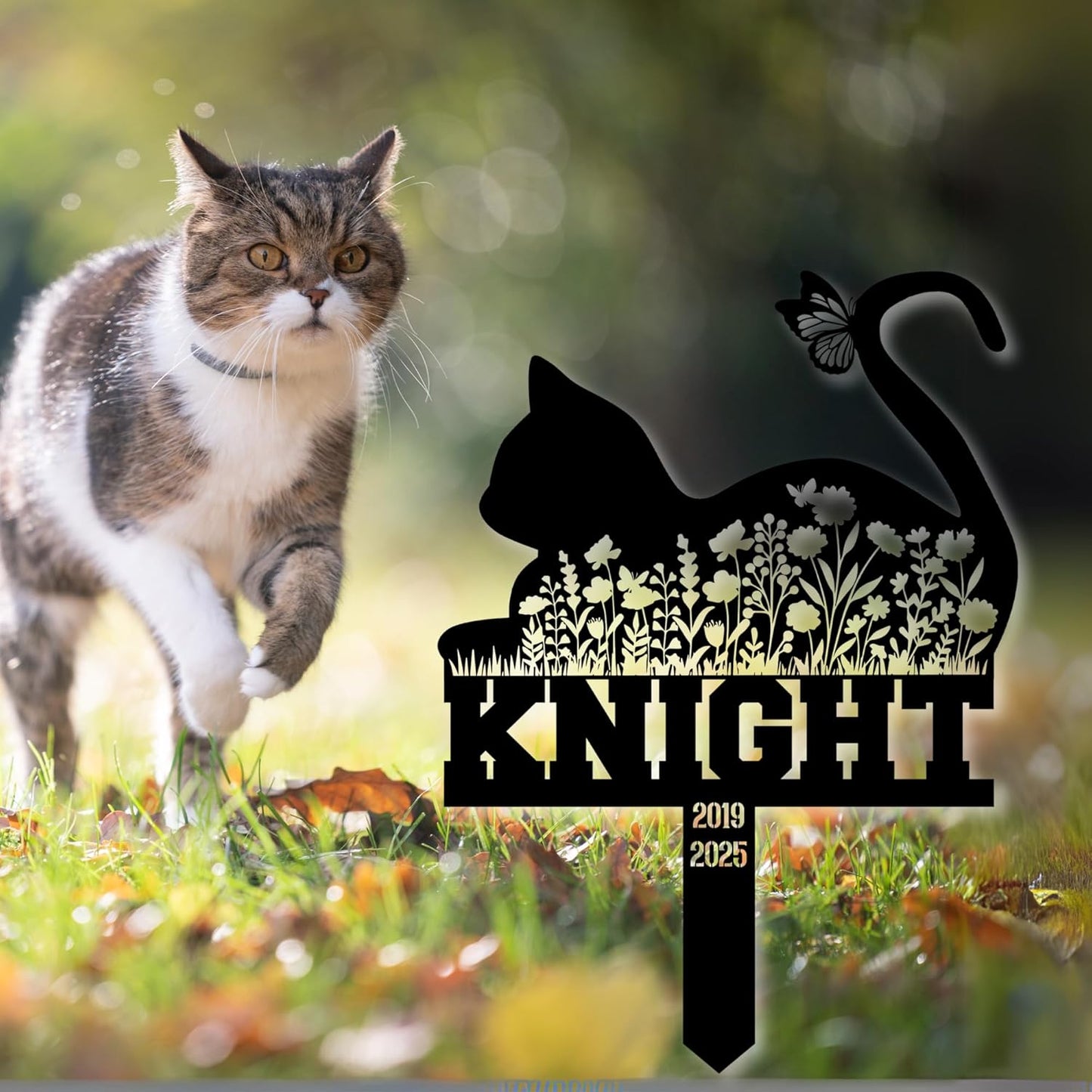 Pet Cemetery Cat Grave Marker – Personalized Outdoor Cat Headstone, Custom Name & Lifespan Dates Pet Grave Markers, Available in Multiple Styles and Colors