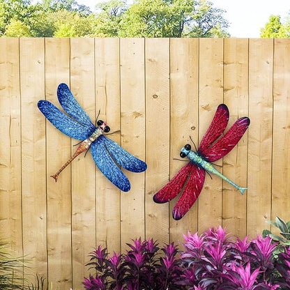 Metal Dragonfly Garden Art Decorations,-17.5 inches Outdoor Hanging Wall Decor Sculptures for Home Garden Yard (2 pack) dragon flies for garden