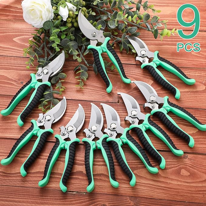 Lothee 9 Pcs Garden Shears Pruning Garden Clippers Bulk Bypass Pruner Heavy Duty for Gardening Hedge Plant Cutting Flower Scissors for Tree Trimming Bonsai Cutting Fruits Picking