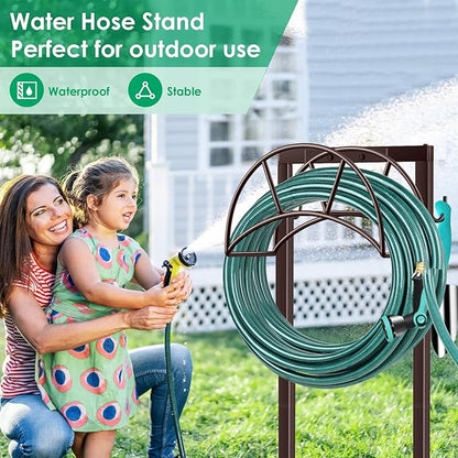 TomCare Garden Hose Holder Upgraded 4 Spikes Water Hose Holder with 2 Tool Hooks Sturdy Hose Reel Holds 150ft Hose Freestanding Hose Stand Hose Hanger Hose Storage for Outside Yard Lawn, Bronze