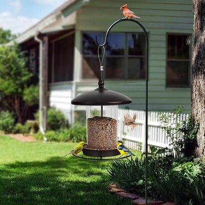 Metal Bird Feeder for Outdoors Hanging,3.0LB Seed Feeder,Easy to Fill & Clean,360° Feeding,Weatherproof Roof for Gardens and Wild Birds,Brown