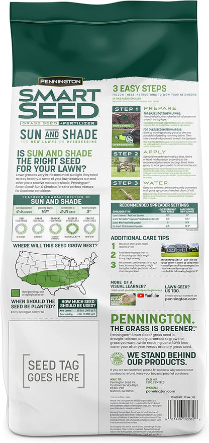 Pennington Smart Seed Sun and Shade Tall Fescue Grass Seed Mix for Southern Lawns 7 lb