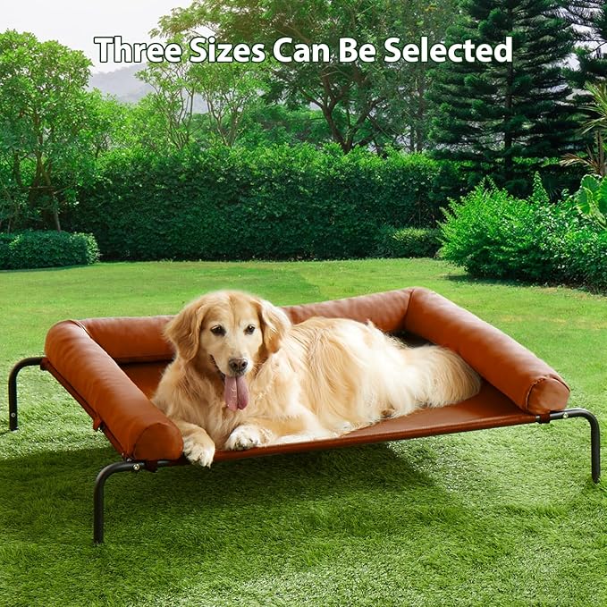 Cooling Elevated Dog Bed for Large Dogs – Waterproof Raised Dog Cot with Slope Headrest, Breathable Teslin Mesh, Durable & Portable Pet Bed for Indoor and Outdoor Use, Grey