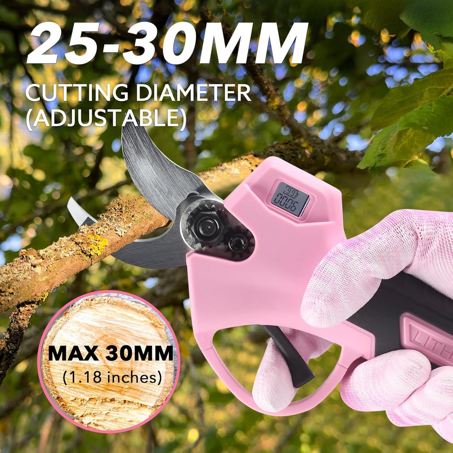 Electric Pruning Shears Cordless Brushless - Professional Battery Powered Pink Pruner, 2 Batteries & Replaceable Blades, Toolbox for Efficient Garden & Landscape Maintenance