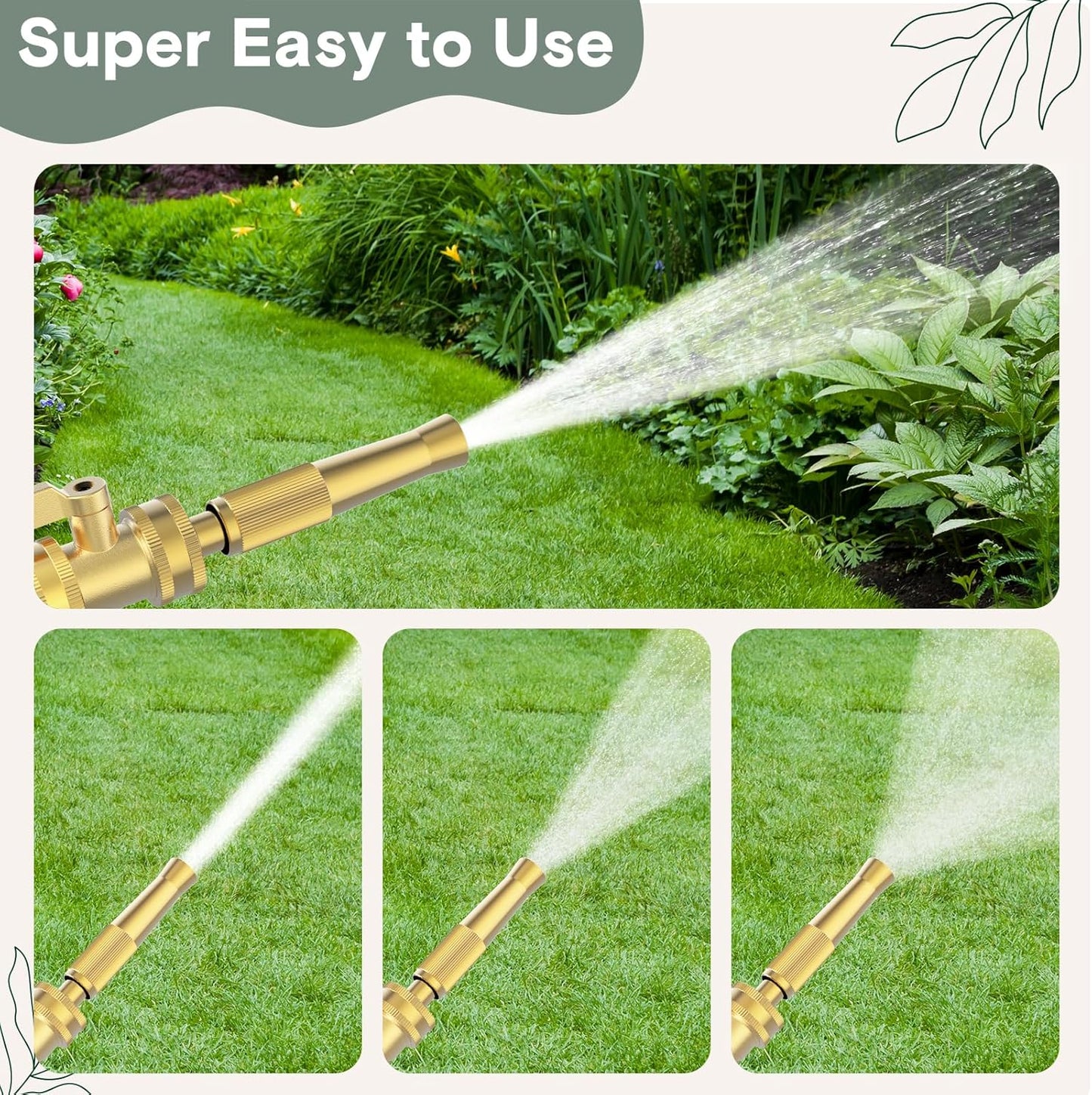 Twinkle Star Heavy-Duty Brass Adjustable Twist Hose Nozzle, High Pressure Hose Nozzle with On-Off Valve, Leakproof Operation 3/4" GHT Connector 4 Pack