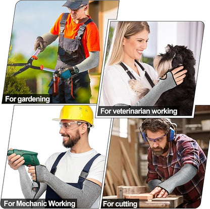 JaGely 6 Pairs Level 5 Cut Resistant Sleeves with Thumb Hole 18 Inches Arm Protection Sleeve Farmer Gardening (Gray)