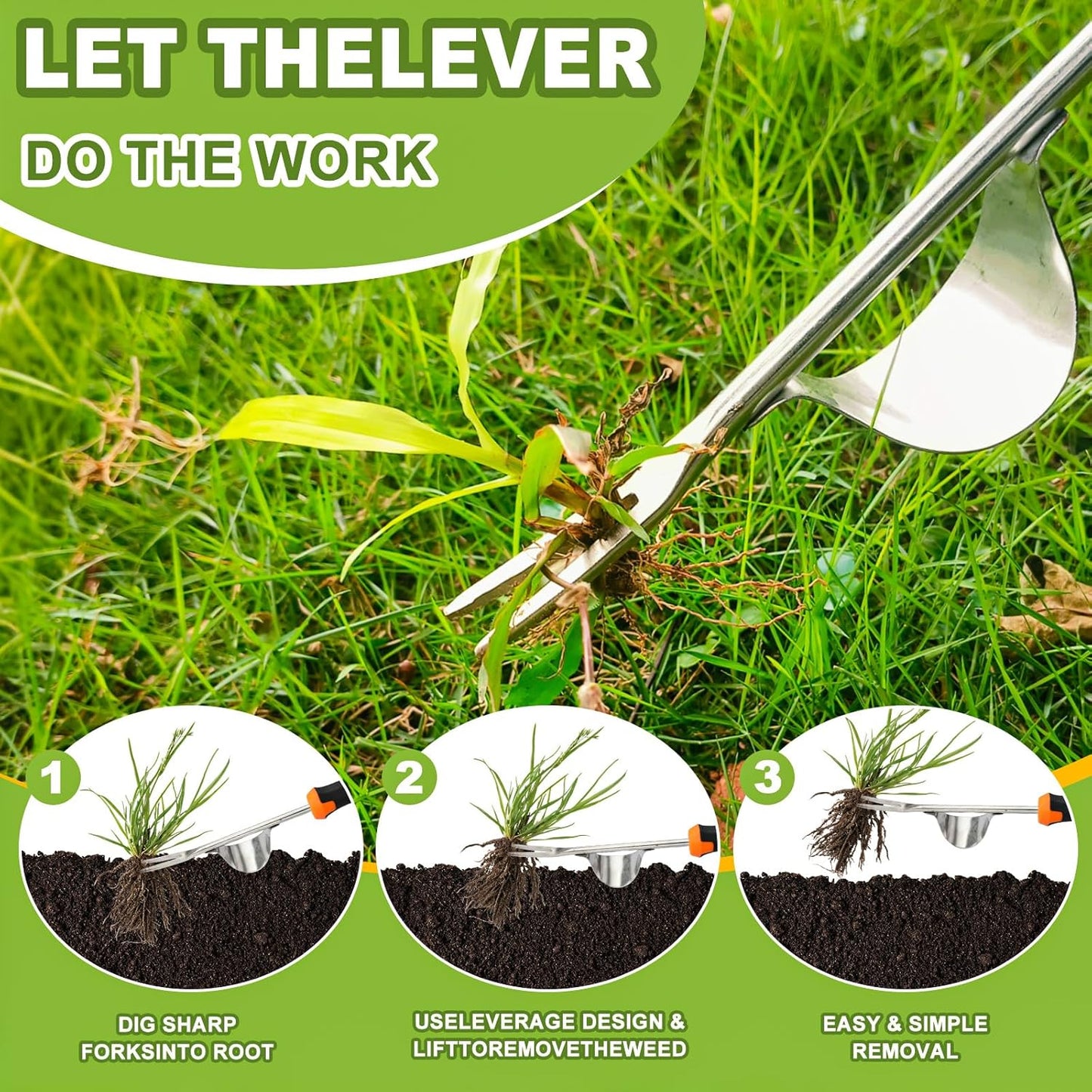 Weed Puller Tool, Rubber Handle Weed Remover Tool, Manual Weeder,V-Shaped Weeding Tool, 4 Teeth Weeding Tool,Planting and Weeding for Garden, Patio, Backyard Farm(2PC)