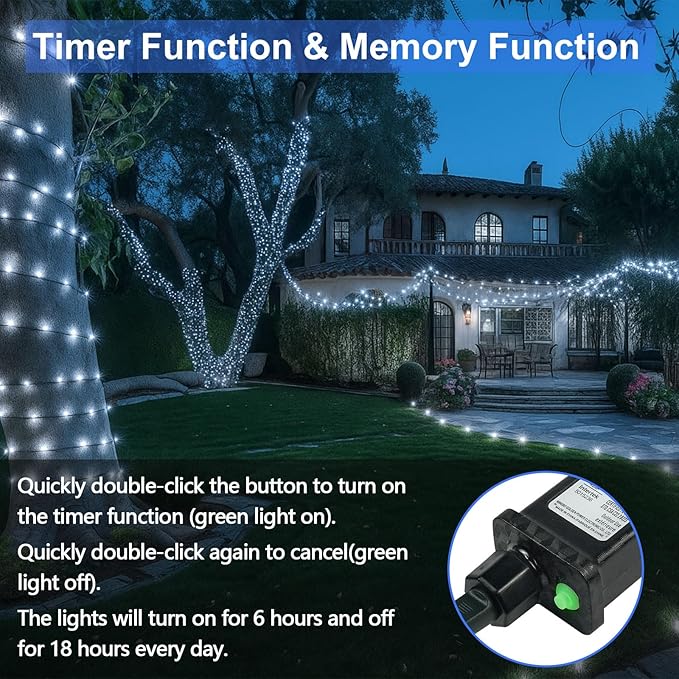 Extra-Long String Lights Outdoor Indoor, 800 LED Upgraded Super Bright Christmas Lights Clear Wire, Waterproof 13 Modes Plug in Twinkle Fairy Light for Bedroom Party Wedding Garden Xmas(Cool White)